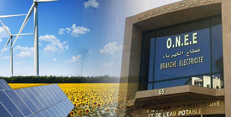 Transition énergétique au Maroc : électrification rurale et essor des énergies renouvelables Siège de l’ONEE au Maroc illustrant la stratégie nationale de transition énergétique, avec des équipements éoliens destinés à renforcer la production d’énergie renouvelable