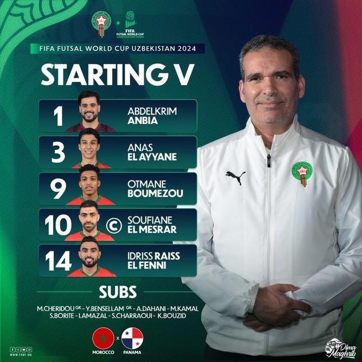 Coupe du Monde de futsal de la FIFA (2ème journée): composition du Maroc face au Panama 1 vis 0919202413085218