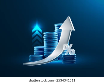 Hausse de l’inflation au Maroc illustrée par une flèche ascendante et des piles de pièces, symbole de la pression sur le pouvoir d’achat et la reprise économique.
