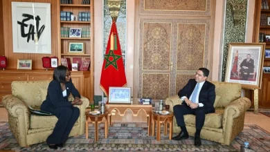 Sahara marocain : Bangui réaffirme son soutien à la souveraineté du Maroc 9 Photo d’une rencontre officielle entre le ministre marocain des Affaires étrangères, Nasser Bourita, et son homologue centrafricaine Sylvie Baïpo-Temon à Rabat, dans un salon décoré aux couleurs du Royaume du Maroc, en présence du drapeau national et d’un portrait du Roi Mohammed VI.